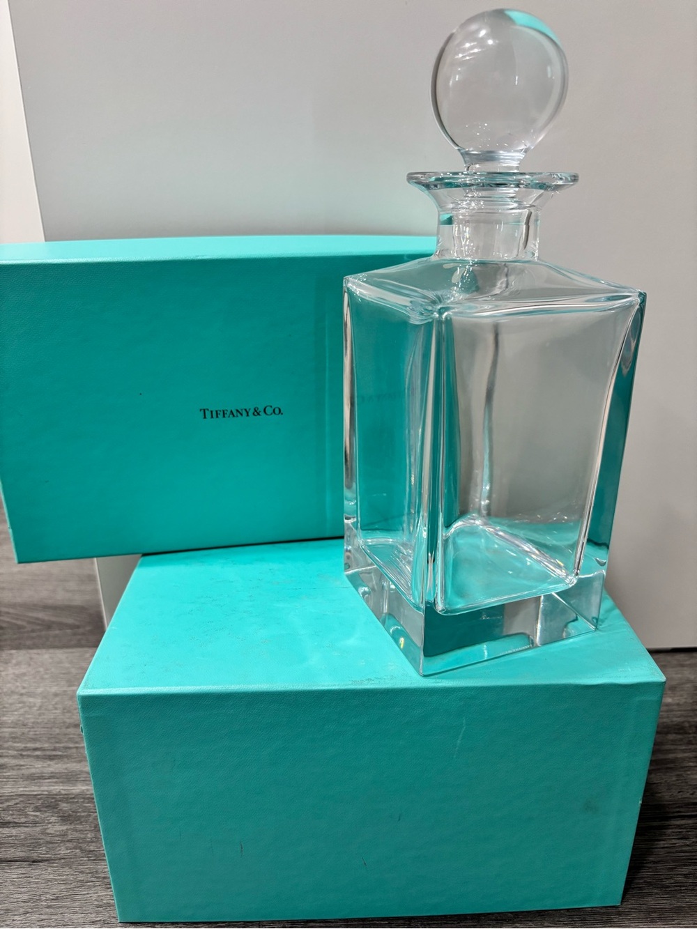 Tiffany & Co. Clear Glass Decanter with Tiffany Blue Box